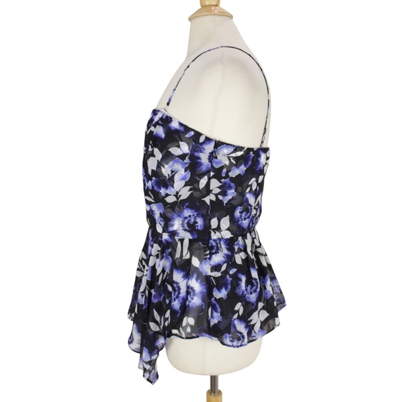 White House Black Market Corset Bustier Blouse size 10 Blue Floral Boning Pleats - Picture 4 of 16